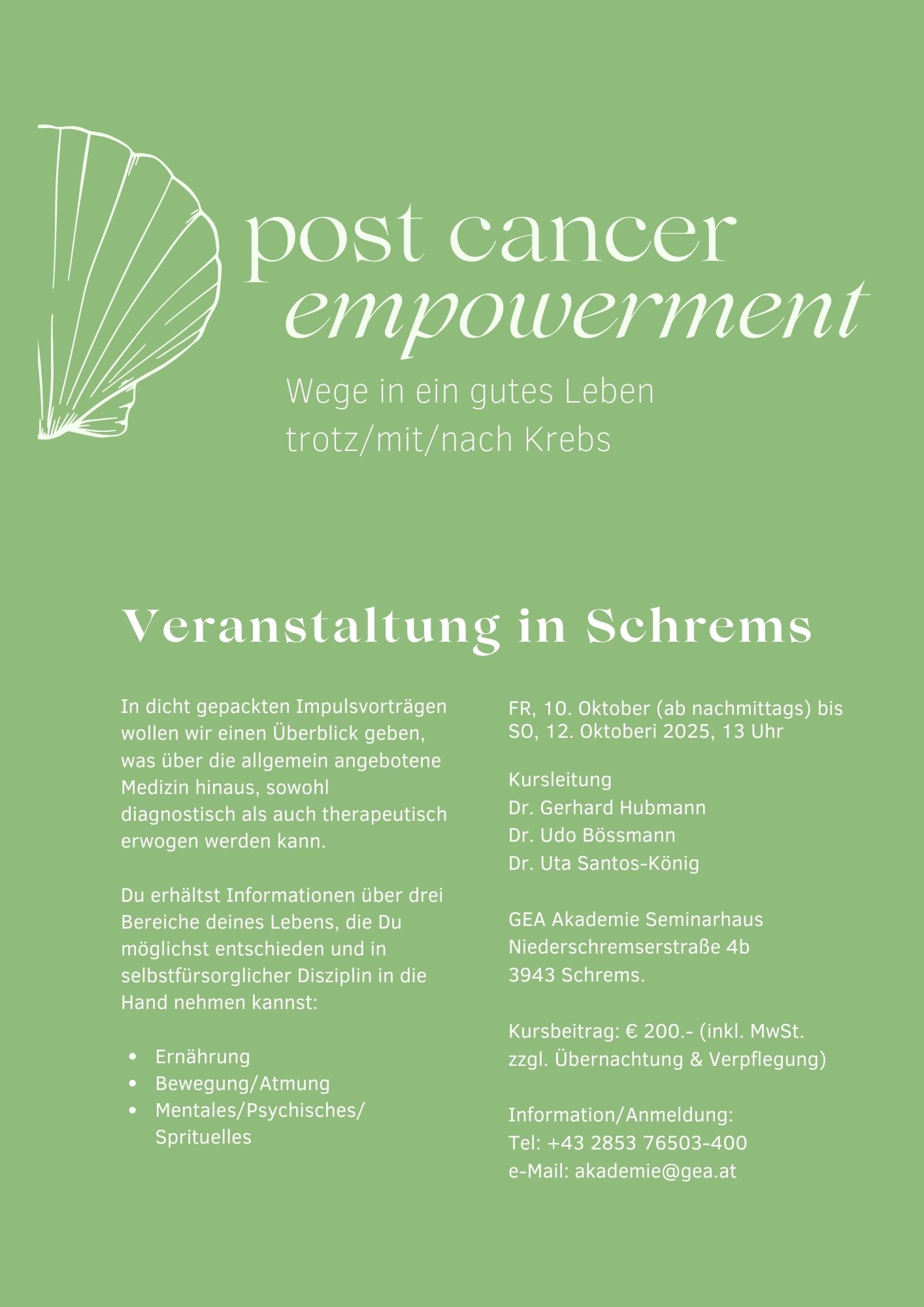 Post Cancer empowerment_Oktober 2025 Einladung zum Post Cancer Empowerment Wochenende